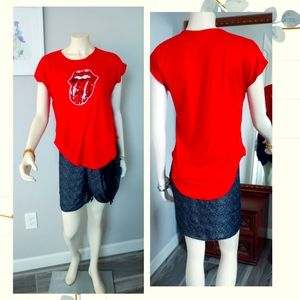 WomanThe Rolling Stones  Tongue Retro sequin T-Shirt Tee New red M